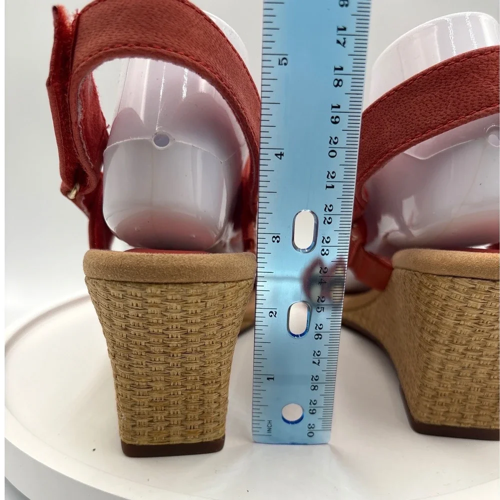 Clarks Collection Women Burnt Orange Whipstitch Wedge Sandals Size 10 W 26177316